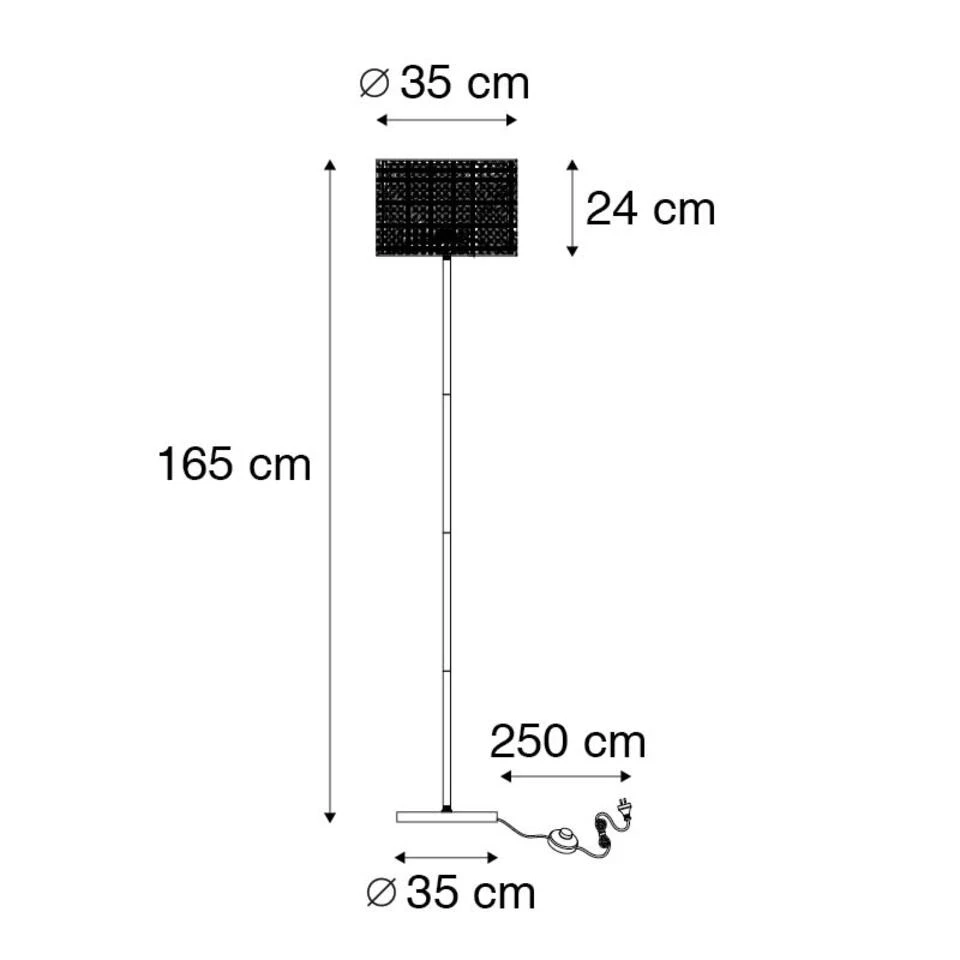 QAZQA Landelijke Vloerlamp Zwart Met Rotan Kap - Kata 3 QAZQA Landelijke Vloerlamp Zwart Met Rotan Kap - Kata - Afbeelding 3