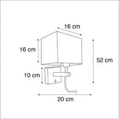 QAZQA Moderne Wandlamp Zwart Met USB En Vierkante Zwarte Kap - Zeno 6 QAZQA Moderne Wandlamp Zwart Met USB En Vierkante Zwarte Kap - Zeno -Leen Bakker 1000061928 0102