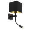 QAZQA Moderne Wandlamp Zwart Met USB En Vierkante Zwarte Kap - Zeno
