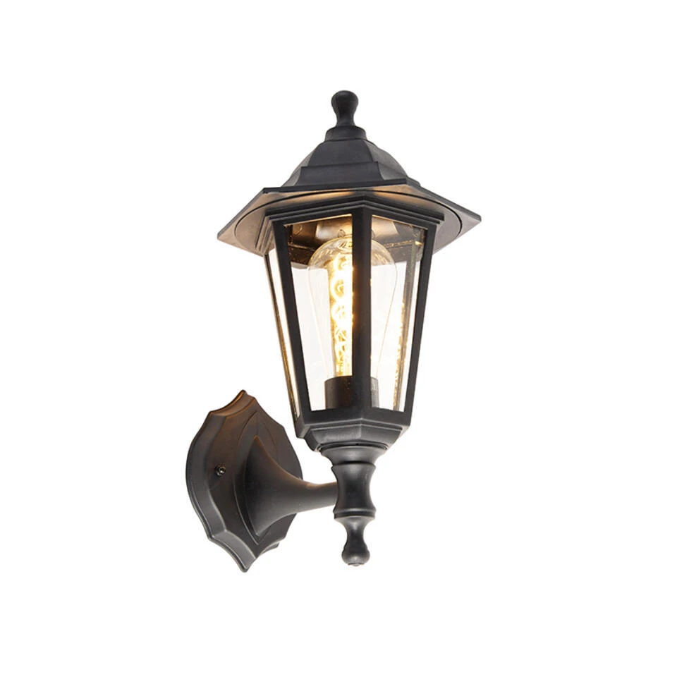 QAZQA Klassieke Buitenwandlamp Zwart IP44 - New Haven 1 QAZQA Klassieke Buitenwandlamp Zwart IP44 - New Haven