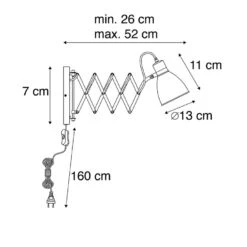 QAZQA IndustriÃ«le Wandlamp Zwart Verstelbaar - Merle -Leen Bakker 1000061950 0102