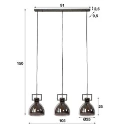 Industriële Hanglamp Marie 3-lichts Glas - 25x105x150 Cm - Glas - Grijs -Leen Bakker 1000062364 0103