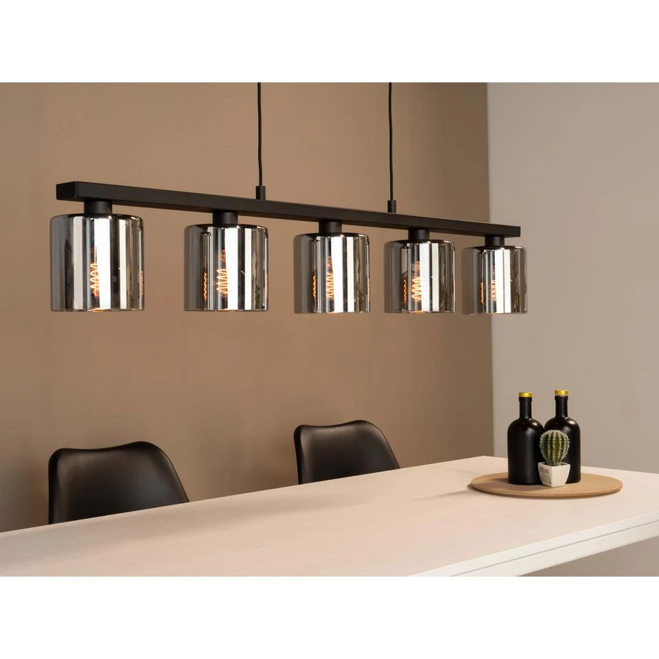 EGLO Cadley Hanglamp - E27 - 121 cm - Glas - Zwart - 5 lichts 2 EGLO Cadley Hanglamp - E27 - 121 cm - Glas - Zwart - 5 lichts - Afbeelding 2