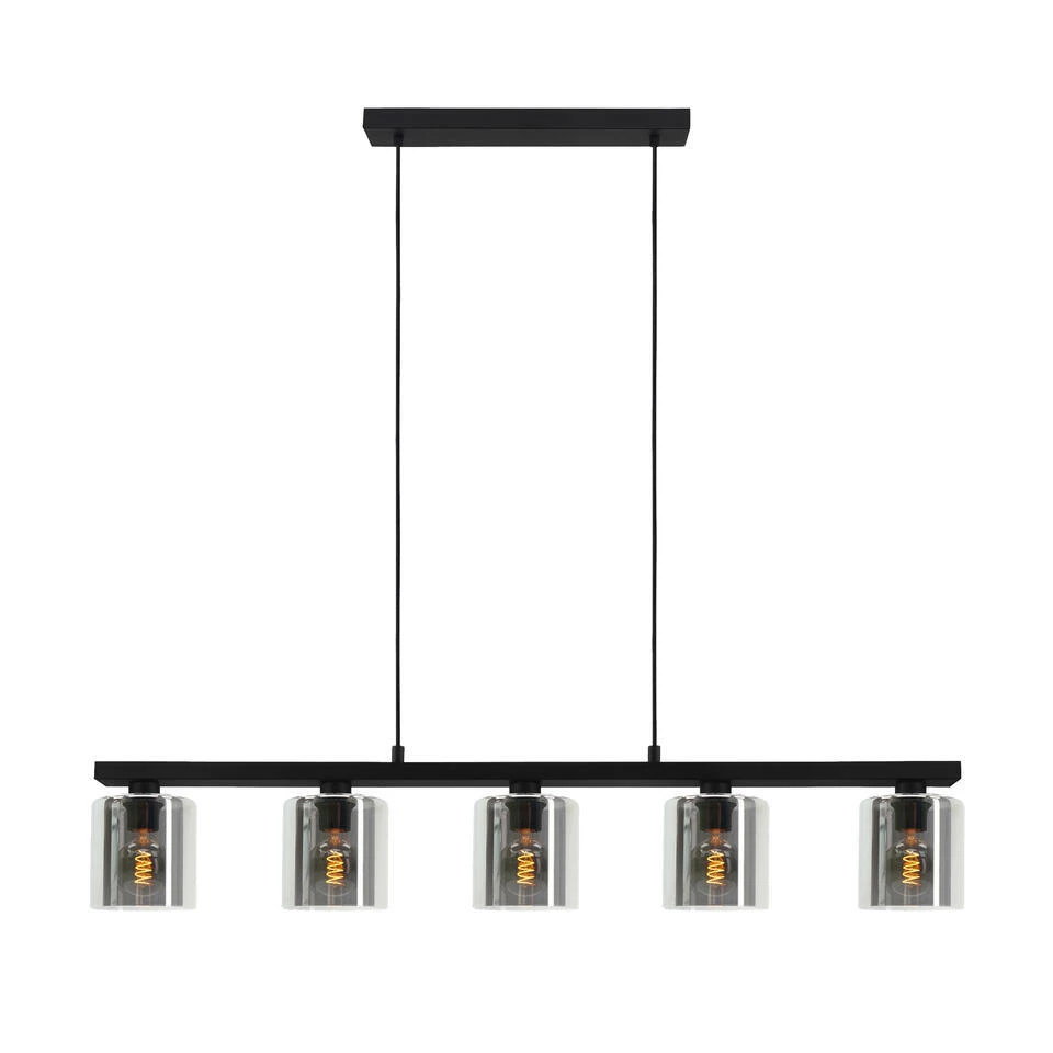 EGLO Cadley Hanglamp - E27 - 121 cm - Glas - Zwart - 5 lichts 1 EGLO Cadley Hanglamp - E27 - 121 cm - Glas - Zwart - 5 lichts