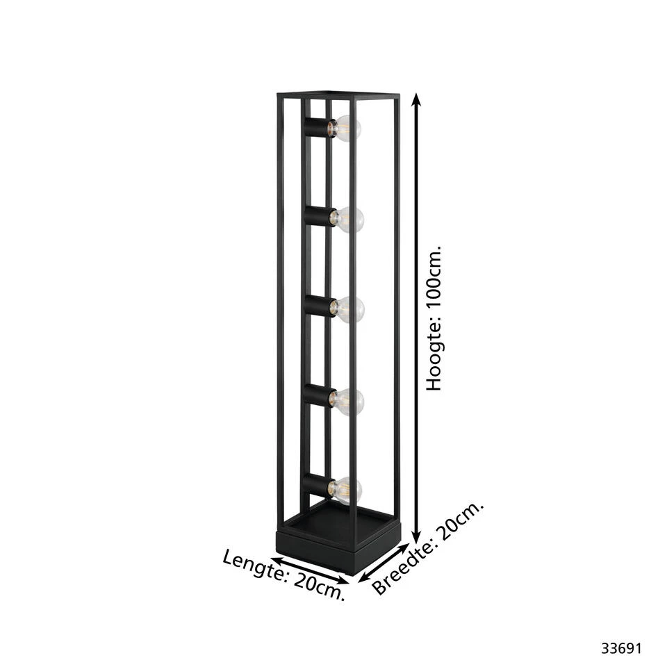 EGLO Eldrick Vloerlamp - E27 - 100 cm - Zwart 4 EGLO Eldrick Vloerlamp - E27 - 100 cm - Zwart - Afbeelding 4