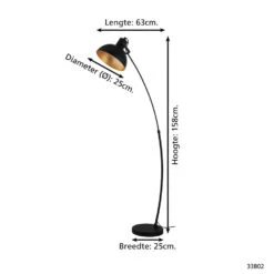 EGLO Jaafra Vloerlamp - E27 - 158 Cm - Zwart, Goud -Leen Bakker 1000067418 0103