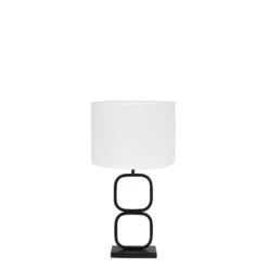 Tafellamp Lutika/Polycotton - Zwart/Wit - Ø30x67cm