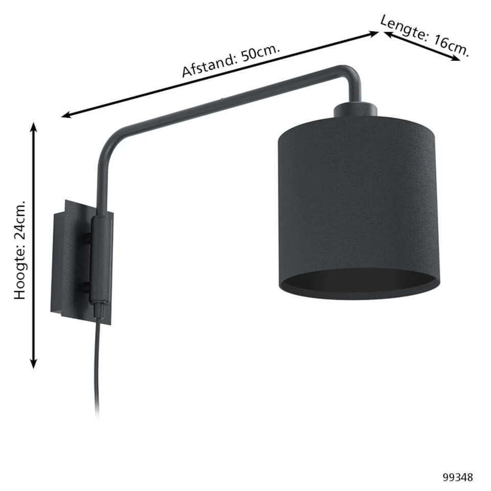 EGLO Staiti 1 - Wandlamp - E27 - 16 cm - Zwart 4 EGLO Staiti 1 - Wandlamp - E27 - 16 cm - Zwart - Afbeelding 4