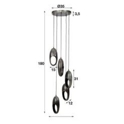 Hanglamp Industrieel Jude 5-lichts Open Metaal - 45x45x180 Cm - Metaal - Grijs -Leen Bakker 1000070159 0103