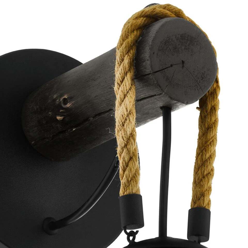 EGLO Roding Wandlamp - E27 - 35 cm - Zwart/Bruin 3 EGLO Roding Wandlamp - E27 - 35 cm - Zwart/Bruin - Afbeelding 3