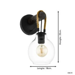 EGLO Roding Wandlamp - E27 - 35 cm - Zwart/Bruin 7 EGLO Roding Wandlamp - E27 - 35 cm - Zwart/Bruin -Leen Bakker 1000070445 0103