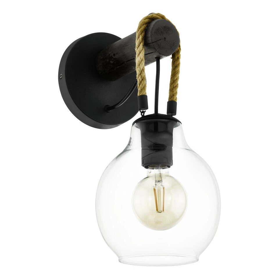 EGLO Roding Wandlamp - E27 - 35 cm - Zwart/Bruin 1 EGLO Roding Wandlamp - E27 - 35 cm - Zwart/Bruin