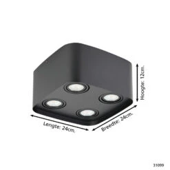 EGLO Arenzano Plafondlamp - GU10 - 24 Cm - Zwart 7 EGLO Arenzano Plafondlamp - GU10 - 24 Cm - Zwart -Leen Bakker 1000070615 0103