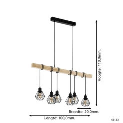 EGLO Townshend 5 Hanglamp - E27 - 100 cm - Zwart/Bruin -Leen Bakker 1000070661 0103