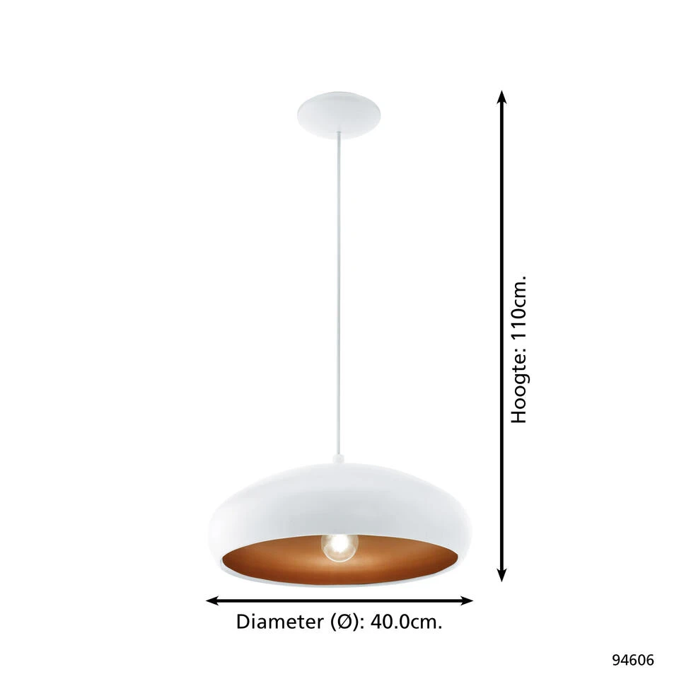 EGLO Mogano 1 Hanglamp - E27 - Ø 40 cm - Wit/Koper 4 EGLO Mogano 1 Hanglamp - E27 - Ø 40 cm - Wit/Koper - Afbeelding 4