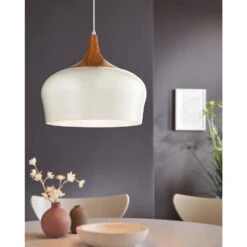 EGLO Obregon - Hanglamp - 1 Lichts - Ø350mm. - Creme, Eik -Leen Bakker 1000070729 0104