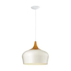 EGLO Obregon - Hanglamp - 1 Lichts - Ø350mm. - Creme, Eik