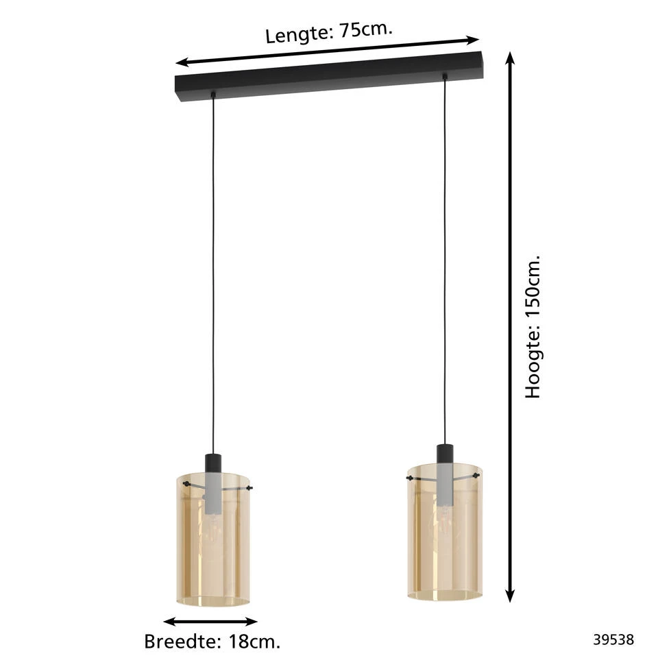 EGLO Polverara Hanglamp - 2 lichts - E27 - Zwart 4 EGLO Polverara Hanglamp - 2 lichts - E27 - Zwart - Afbeelding 4