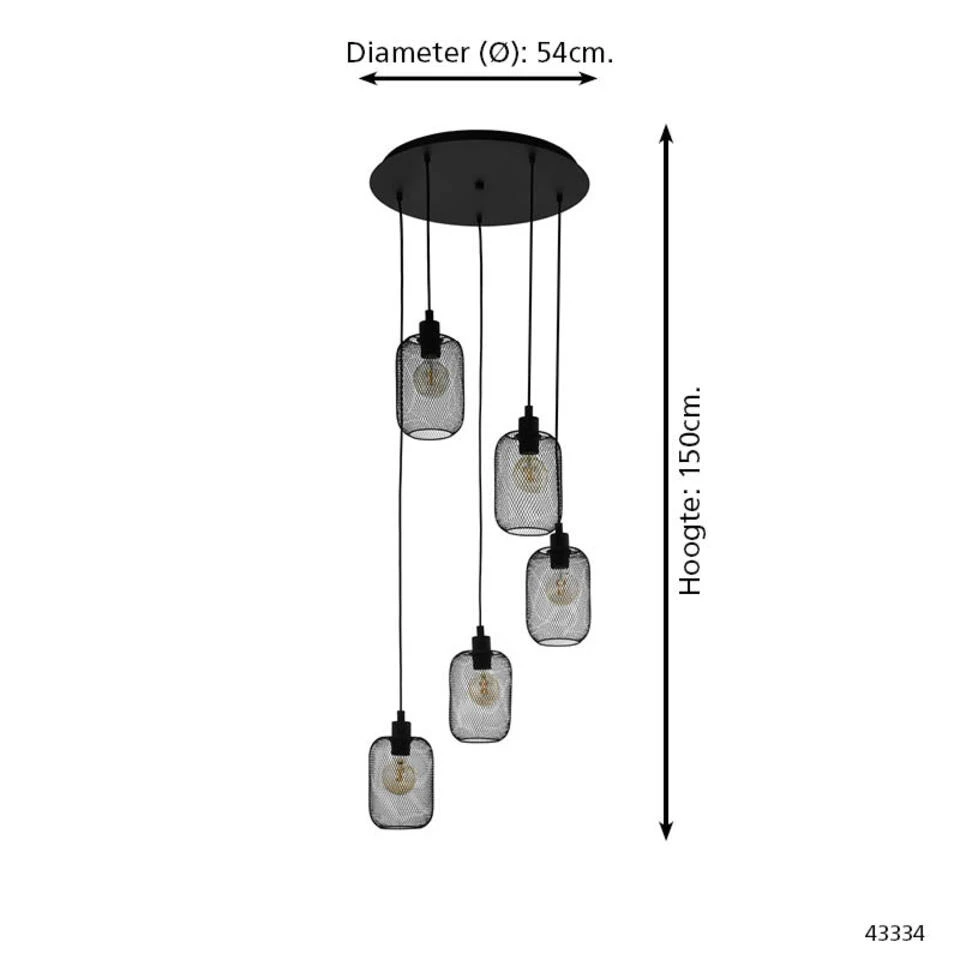 EGLO Wrington - Hanglamp - E27 - Ø 54 cm - Zwart 4 EGLO Wrington - Hanglamp - E27 - Ø 54 cm - Zwart - Afbeelding 4
