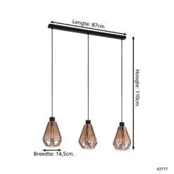EGLO Adwickle Hanglamp - E27 - 87 cm - Zwart/Bruin -Leen Bakker 1000070824 0103