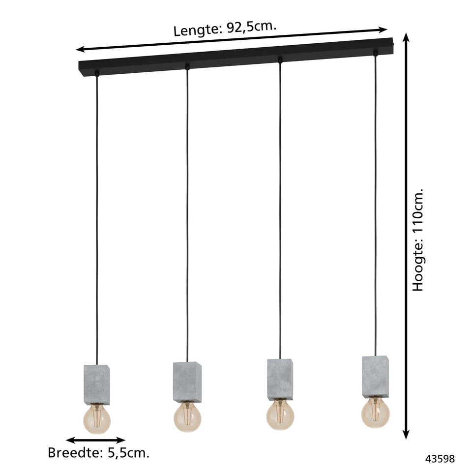 EGLO Prestwick 3 Hanglamp - E27 - 92,5 cm - Zwart/Grijs 4 EGLO Prestwick 3 Hanglamp - E27 - 92,5 cm - Zwart/Grijs - Afbeelding 4