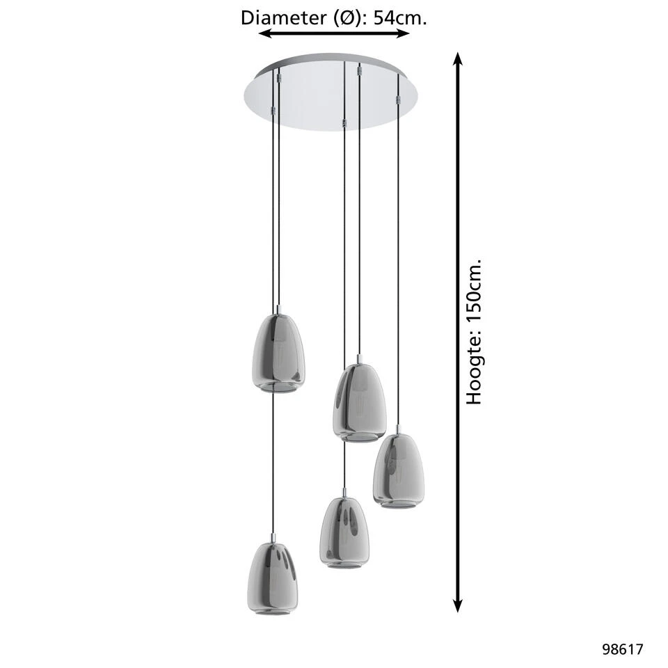 EGLO Alobrase Hanglamp - 5 lichts - Ø54 cm - E27 - Chroom 4 EGLO Alobrase Hanglamp - 5 lichts - Ø54 cm - E27 - Chroom - Afbeelding 4