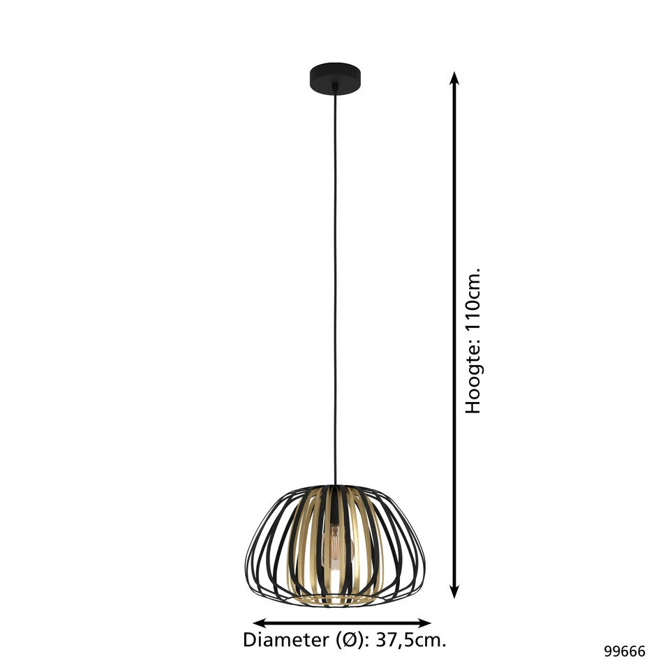 EGLO Encinitos Hanglamp - E27 - Ø 37,5 Cm - Zwart/Goud 4 EGLO Encinitos Hanglamp - E27 - Ø 37,5 Cm - Zwart/Goud - Afbeelding 4