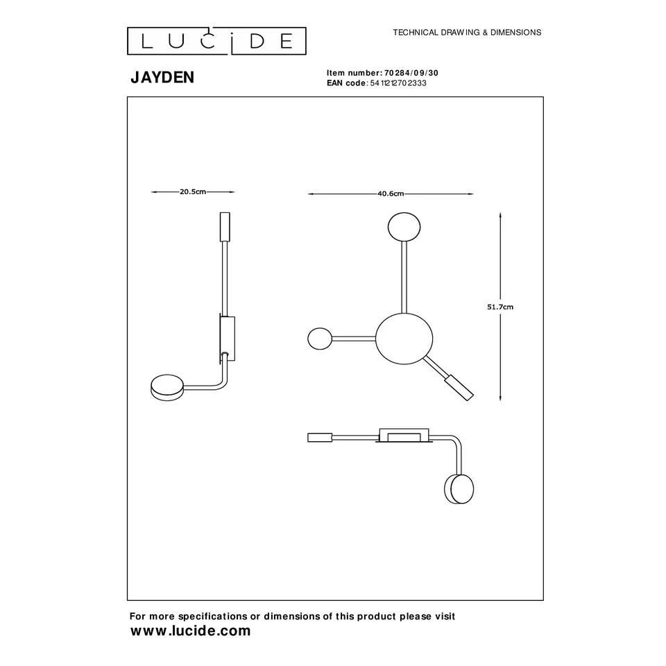 Lucide JAYDEN Wandlamp - Zwart 4 Lucide JAYDEN Wandlamp - Zwart - Afbeelding 4