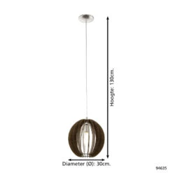 EGLO Cossano - Hanglamp - 1 Lichts - Ø30cm - Nikkel-Mat - Donkerbruin -Leen Bakker 1000073942 0103