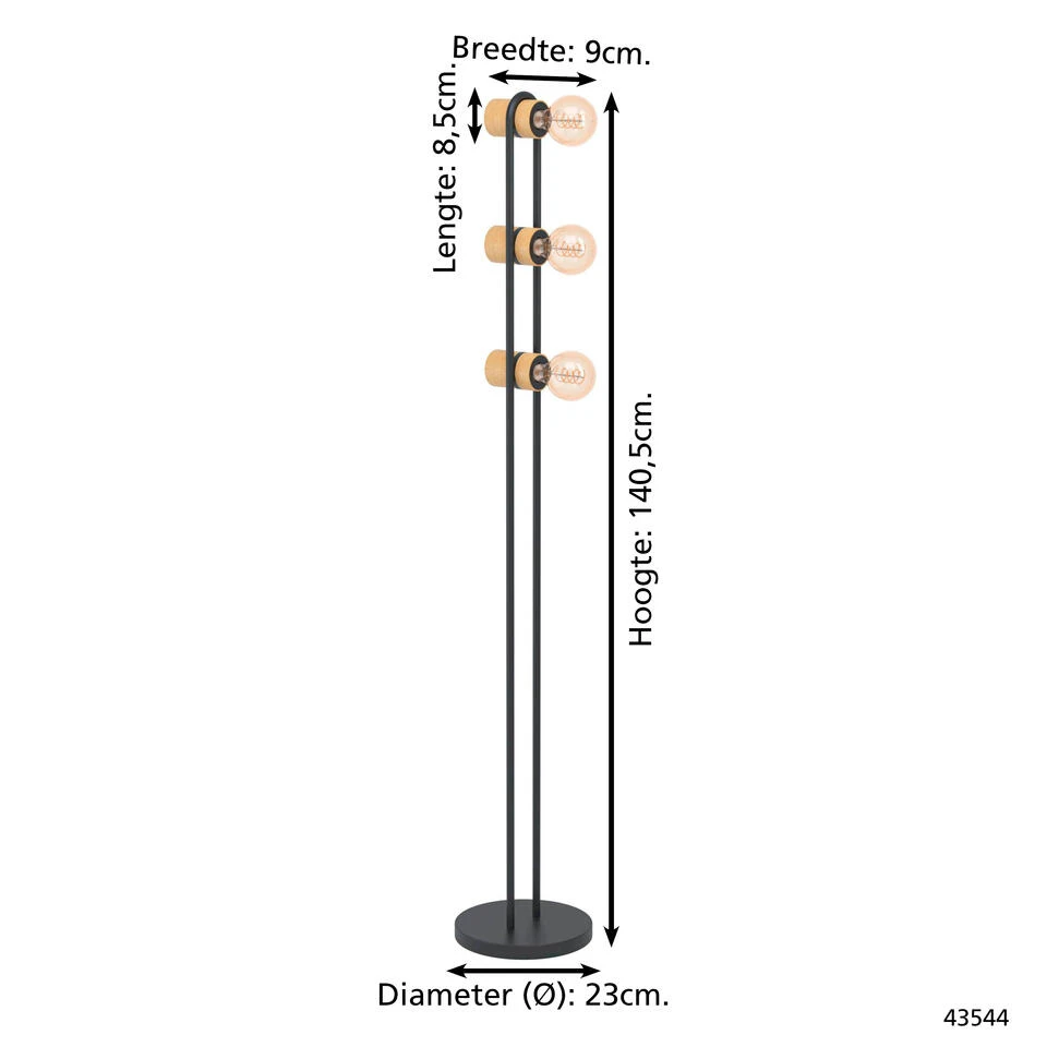 EGLO Chieveley Vloerlamp - E27 - 140,5 Cm - Zwart/Bruin 2 EGLO Chieveley Vloerlamp - E27 - 140,5 Cm - Zwart/Bruin - Afbeelding 2