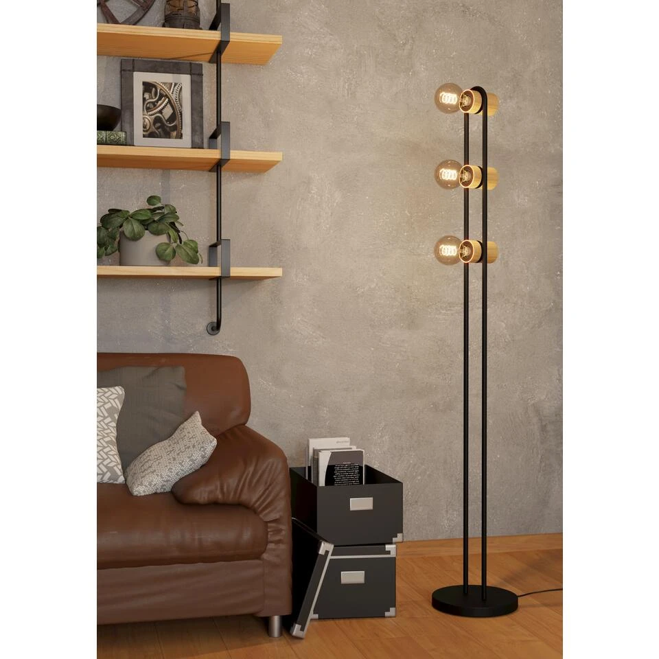 EGLO Chieveley Vloerlamp - E27 - 140,5 Cm - Zwart/Bruin 3 EGLO Chieveley Vloerlamp - E27 - 140,5 Cm - Zwart/Bruin - Afbeelding 3