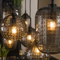 Industriële Hanglamp Gaby 7-lichts Glas - 30x90x150 Cm - Glas - Grijs -Leen Bakker 1000074842 0103