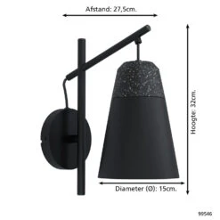 EGLO Canterras Wandlamp - E27 - 32 Cm - Zwart/Grijs/Wit -Leen Bakker 1000076824 0103