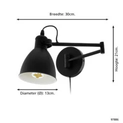 EGLO San Peri Wandlamp - E27 - 30 cm - Zwart -Leen Bakker 1000076826 0103