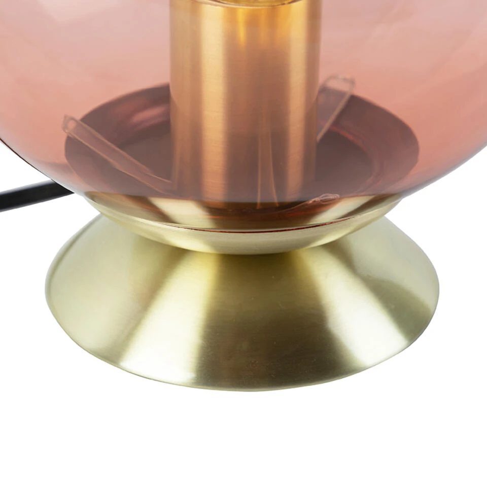 QAZQA Art Deco Tafellamp Messing Met Roze Glas - Pallon 2 QAZQA Art Deco Tafellamp Messing Met Roze Glas - Pallon - Afbeelding 2