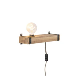 QAZQA Industriële Wandlamp Hout USB - Reena