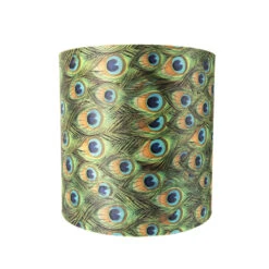 QAZQA Velours Lampenkap Pauw Dessin 40/40/40 Met Gouden Binnenkant -Leen Bakker 1000078800 0103