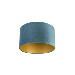 QAZQA Velours Lampenkap Blauw 35/35/20 Met Gouden Binnenkant