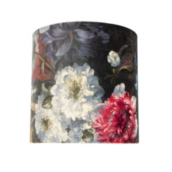 QAZQA Velours Lampenkap Bloemen Dessin 25/25/25 Gouden Binnenkant -Leen Bakker 1000078818 0103