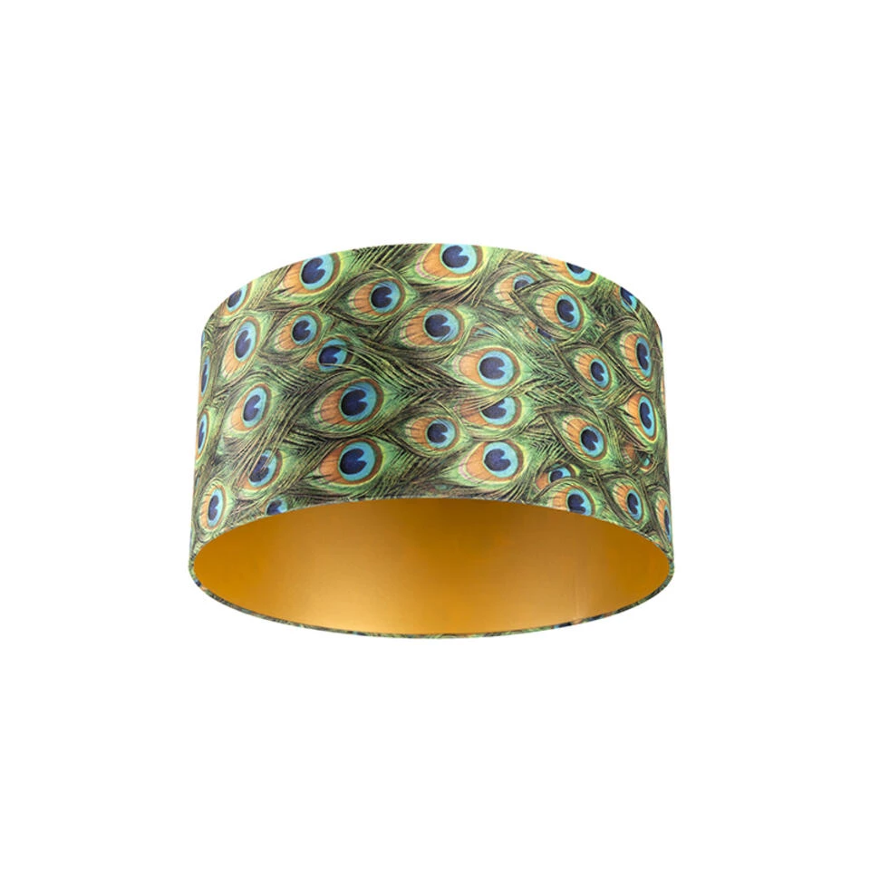 QAZQA Velours Lampenkap Pauw Dessin 50/50/25 Met Gouden Binnenkant 1 QAZQA Velours Lampenkap Pauw Dessin 50/50/25 Met Gouden Binnenkant