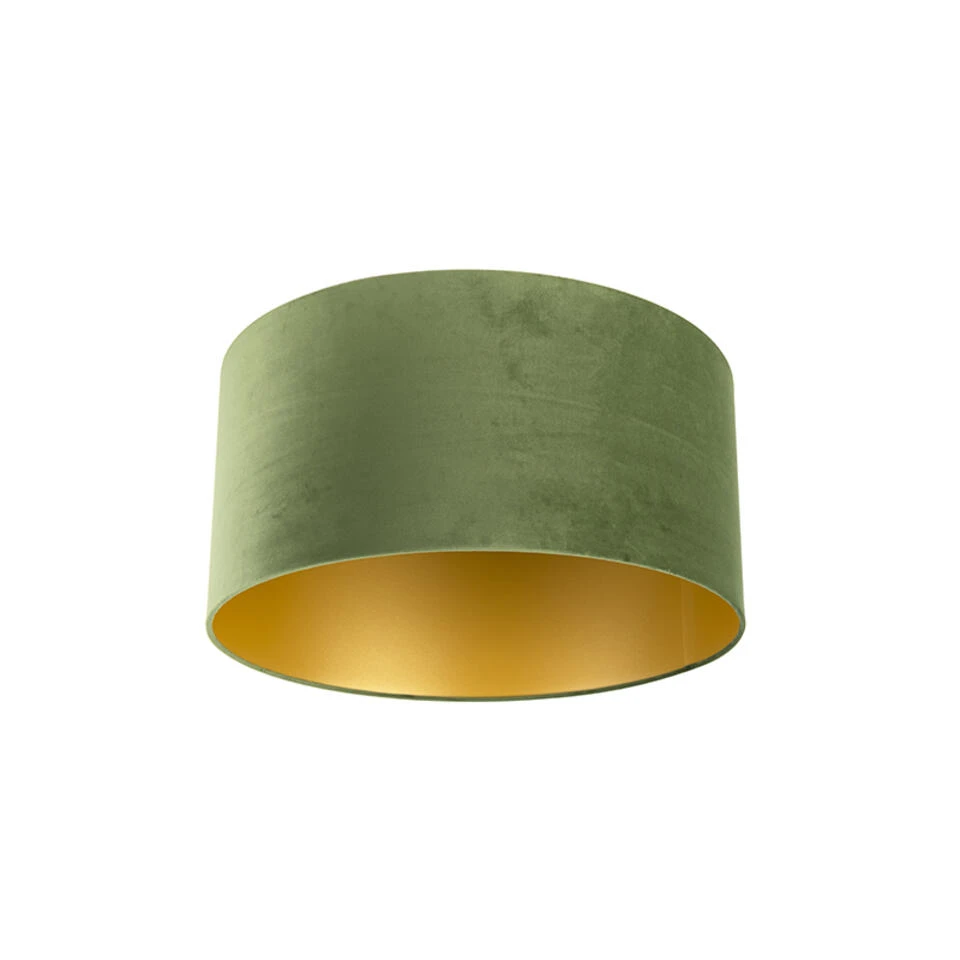 QAZQA Velours Lampenkap Groen 50/50/25 Met Gouden Binnenkant 1 QAZQA Velours Lampenkap Groen 50/50/25 Met Gouden Binnenkant