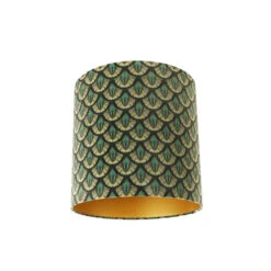 QAZQA Velours Lampenkap Pauw Dessin 40/40/40 Gouden Binnenkant