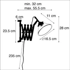 QAZQA Vintage Uittrekbare Wandlamp Roest Met Glas - Scissors Glass -Leen Bakker 1000078848 0102