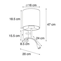 QAZQA Moderne Wandlamp Zwart Met Katoenen Kap - Stacca -Leen Bakker 1000078881 0102