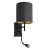 QAZQA Art Deco Wandlamp Zwart Met Velours Donkergrijze Kap - Stacca