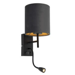 QAZQA Art Deco Wandlamp Zwart Met Velours Donkergrijze Kap - Stacca