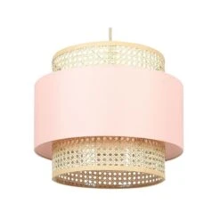 Beliani Hanglamp YUMURI - Roze Polyester, Katoen, Rotan