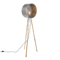 QAZQA Industriële Vloerlamp Grijs Tripod - Barrel