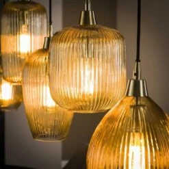 Hanglamp Ella Glas Amber Rond 5-lichts - 20x120x150 Cm - Glas - Goudkleurig -Leen Bakker 1000084486 0102