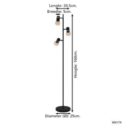 EGLO Lurone Vloerlamp - E27 - 160 Cm - Zwart/Koper -Leen Bakker 1000085390 0103